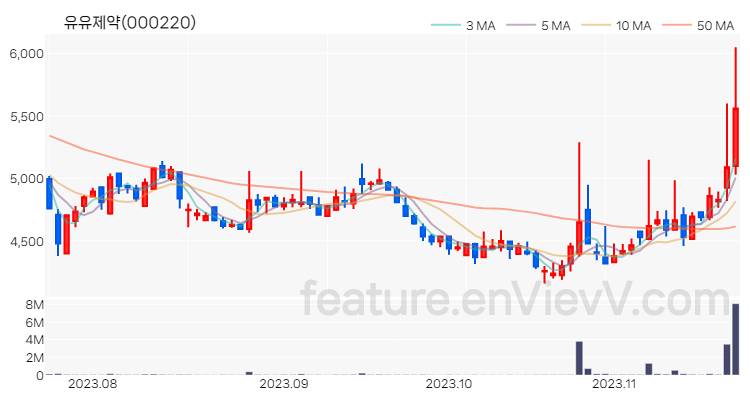 [특징주 분석] 유유제약 주가 차트 (2023.11.21)