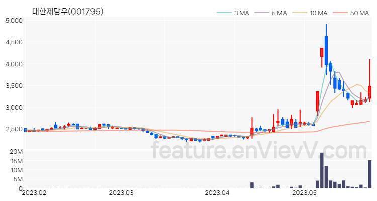 [특징주 분석] 대한제당우 주가 차트 (2023.05.24)