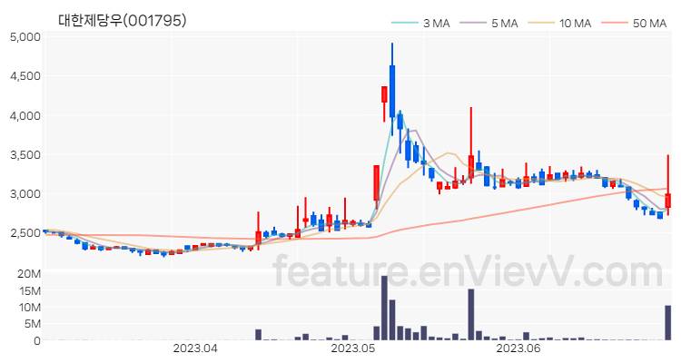 [특징주 분석] 대한제당우 주가 차트 (2023.06.30)
