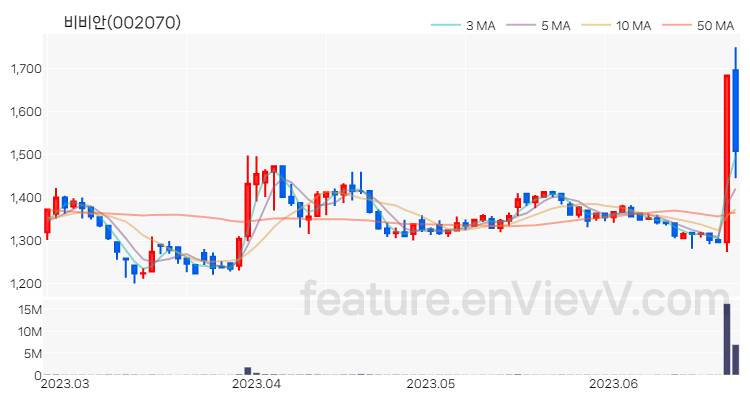 [특징주 분석] 비비안 주가 차트 (2023.06.23)