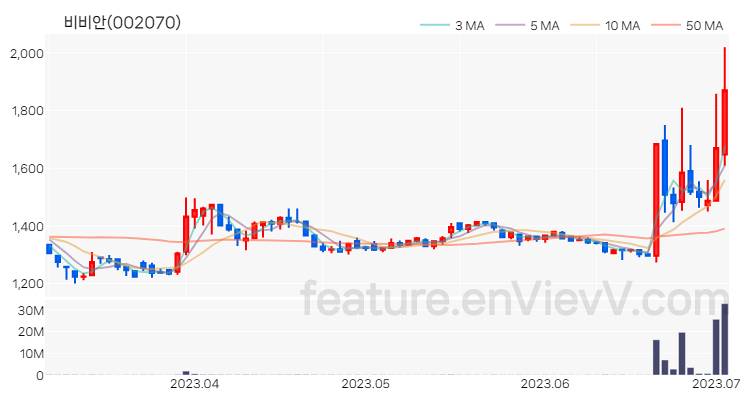 [특징주 분석] 비비안 주가 차트 (2023.07.04)