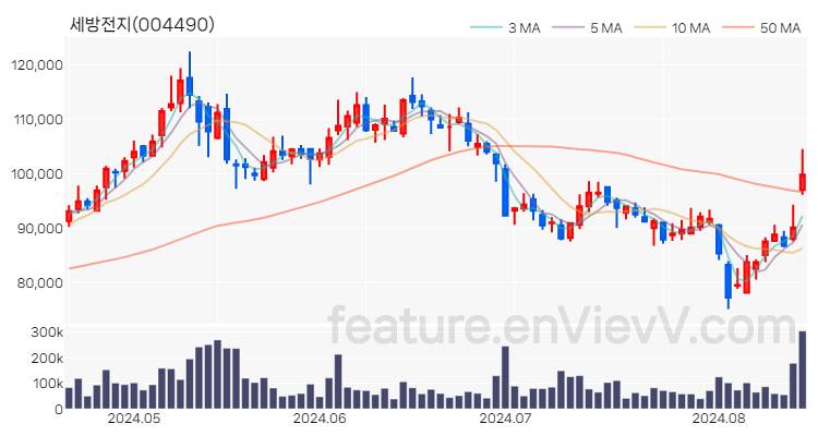 [특징주] 세방전지 주가와 차트 분석 2024.08.16