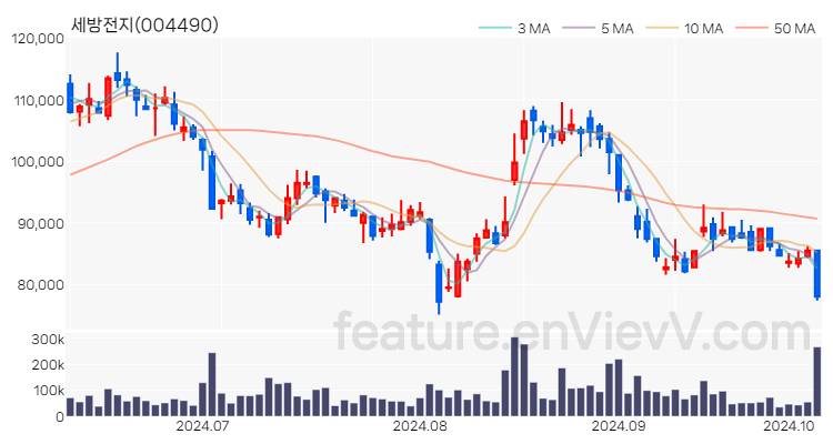 [특징주] 세방전지 주가와 차트 분석 2024.10.08