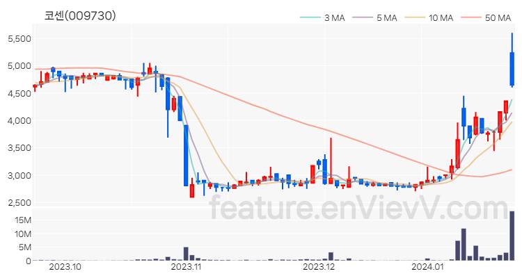 [특징주] 코센 주가와 차트 분석 2024.01.22