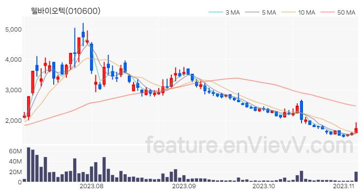 [특징주 분석] 웰바이오텍 주가 차트 (2023.11.06)