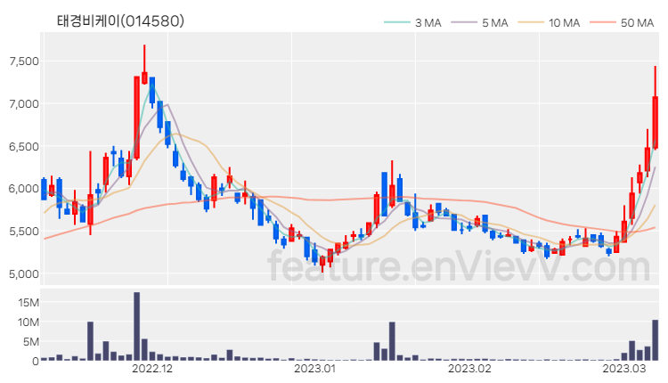 [특징주 분석] 태경비케이 주가 차트 (2023.03.08)