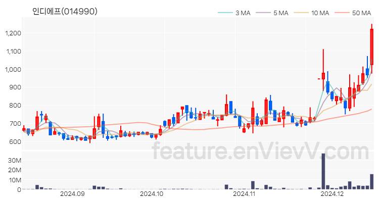 [특징주] 인디에프 주가와 차트 분석 2024.12.13