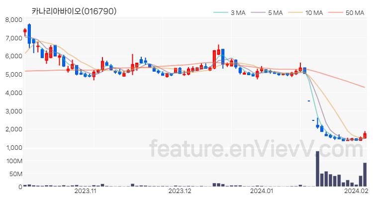 [특징주 분석] 카나리아바이오 주가 차트 (2024.02.05)