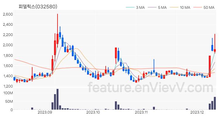 [특징주 분석] 피델릭스 주가 차트 (2023.12.12)