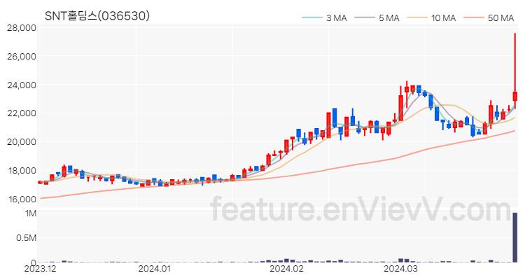 [특징주] SNT홀딩스 주가와 차트 분석 2024.03.29