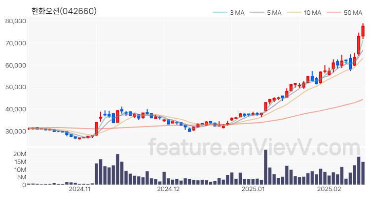 [특징주 분석] 한화오션 주가 차트 (2025.02.13)