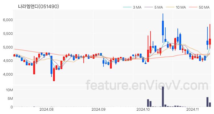 [특징주] 나라엠앤디 주가와 차트 분석 2024.11.12