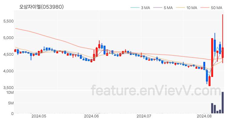 [특징주 분석] 오상자이엘 주가 차트 (2024.08.13)