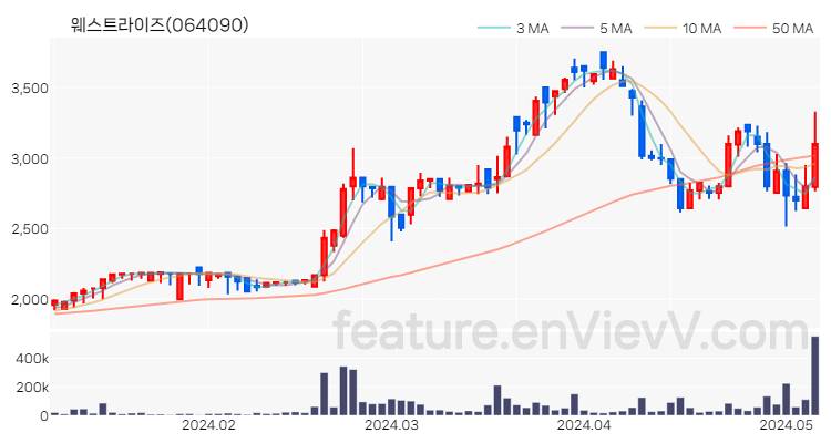 [특징주] 웨스트라이즈 주가와 차트 분석 2024.05.08