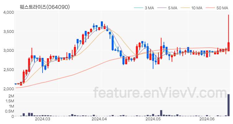 [특징주] 웨스트라이즈 주가와 차트 분석 2024.06.14