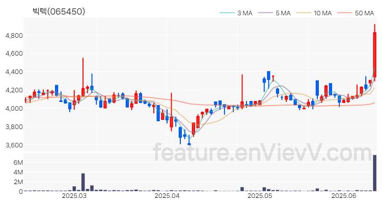 [특징주 분석] 빅텍 주가 차트 (2025.06.13)
