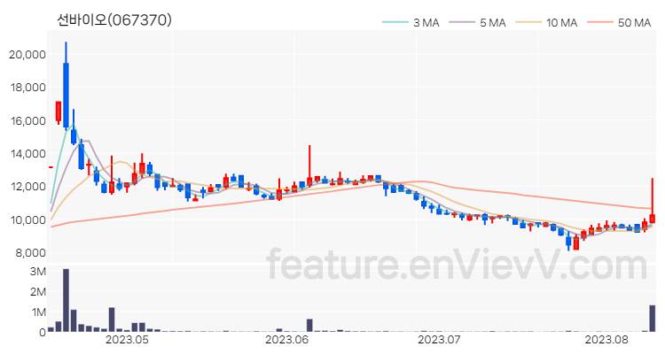 [특징주 분석] 선바이오 주가 차트 (2023.08.10)