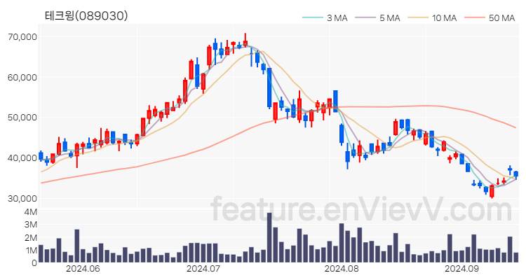 [특징주 분석] 테크윙 주가 차트 (2024.09.13)