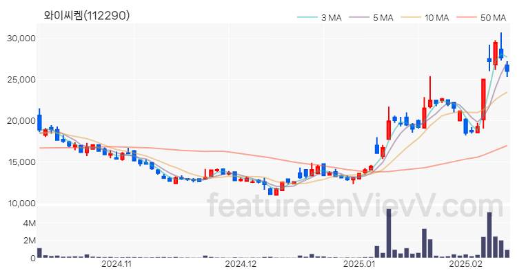 [특징주 분석] 와이씨켐 주가 차트 (2025.02.12)