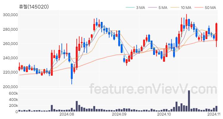 [특징주] 휴젤 주가와 차트 분석 2024.11.04