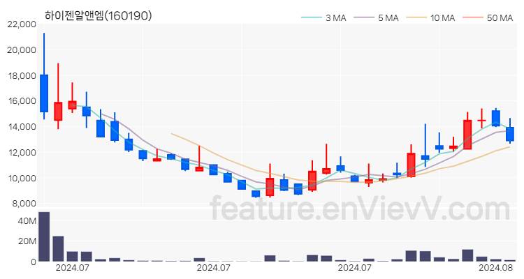 [특징주 분석] 하이젠알앤엠 주가 차트 (2024.08.13)