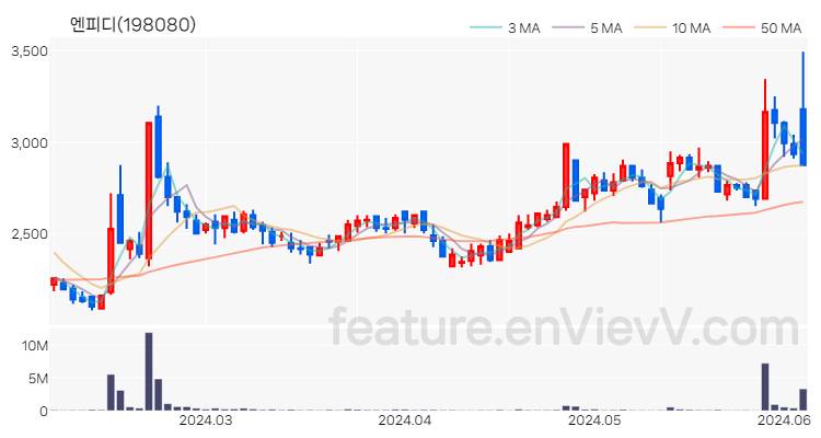 [특징주 분석] 엔피디 주가 차트 (2024.06.05)