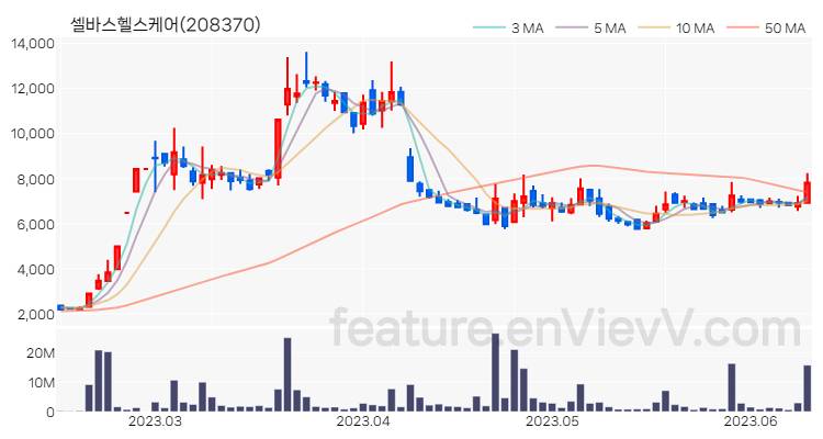[특징주 분석] 셀바스헬스케어 주가 차트 (2023.06.13)