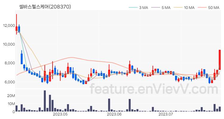 [특징주 분석] 셀바스헬스케어 주가 차트 (2023.08.01)