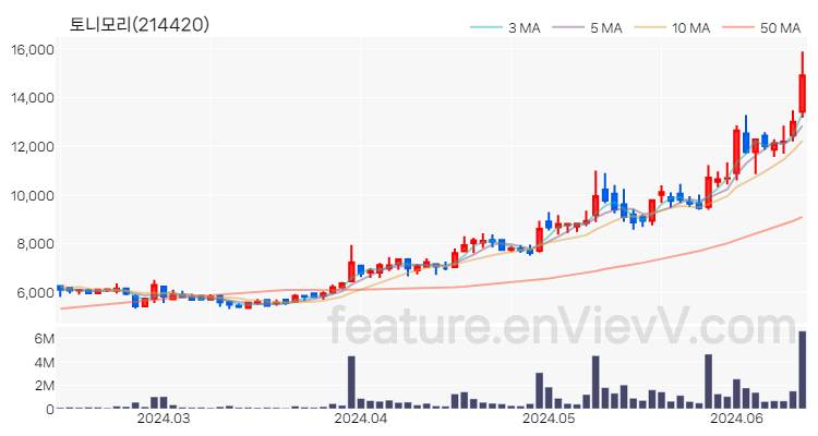 [특징주 분석] 토니모리 주가 차트 (2024.06.13)