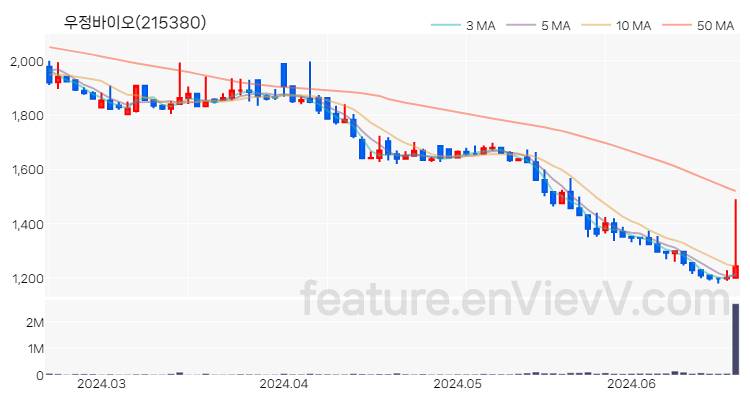 [특징주 분석] 우정바이오 주가 차트 (2024.06.20)