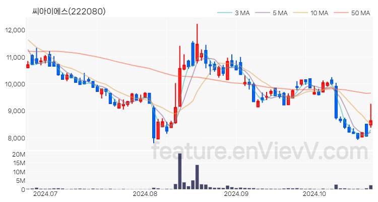 [특징주] 씨아이에스 주가와 차트 분석 2024.10.23