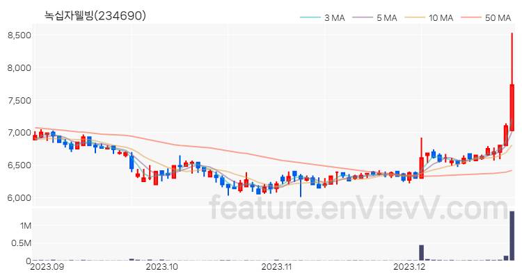 [특징주 분석] 녹십자웰빙 주가 차트 (2023.12.27)