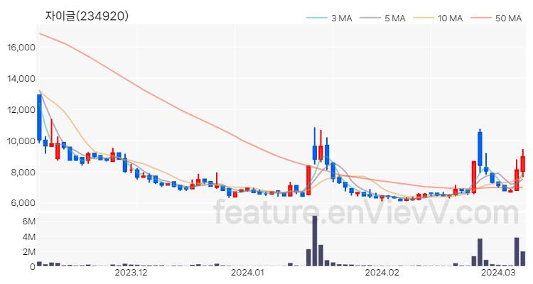 [특징주] 자이글 주가와 차트 분석 2024.03.08