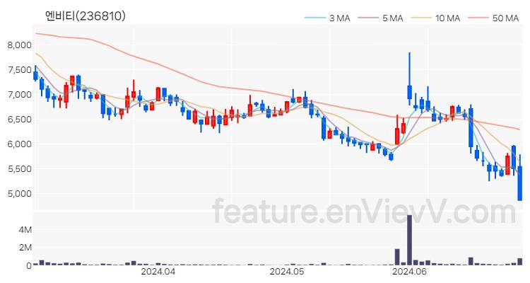 [특징주 분석] 엔비티 주가 차트 (2024.06.28)
