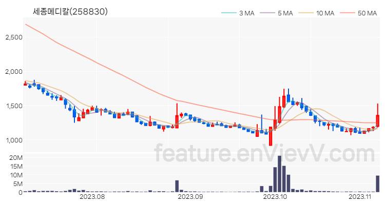 [특징주 분석] 세종메디칼 주가 차트 (2023.11.07)