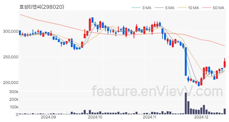 [특징주] 효성티앤씨 주가와 차트 분석 2024.12.13