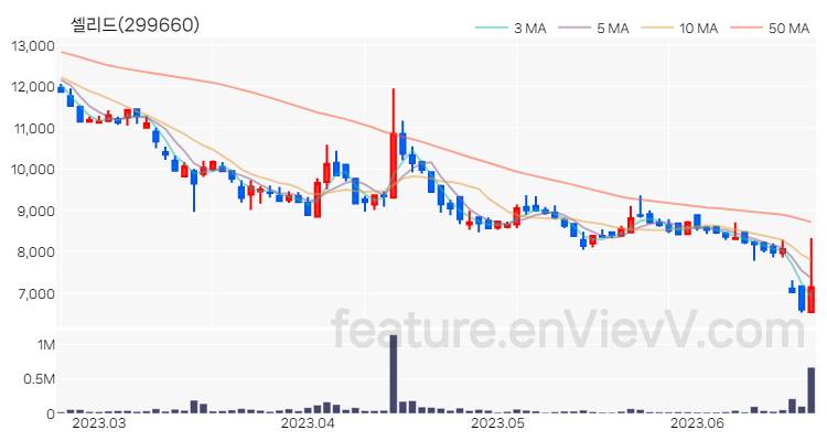 [특징주 분석] 셀리드 주가 차트 (2023.06.21)