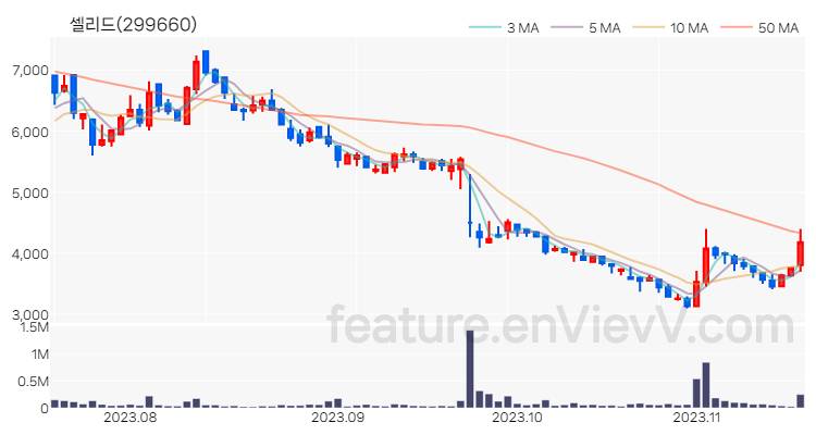 [특징주 분석] 셀리드 주가 차트 (2023.11.16)
