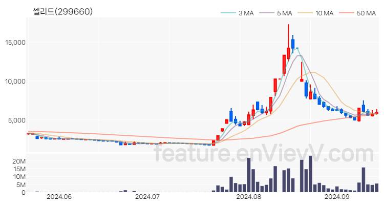 [특징주 분석] 셀리드 주가 차트 (2024.09.13)