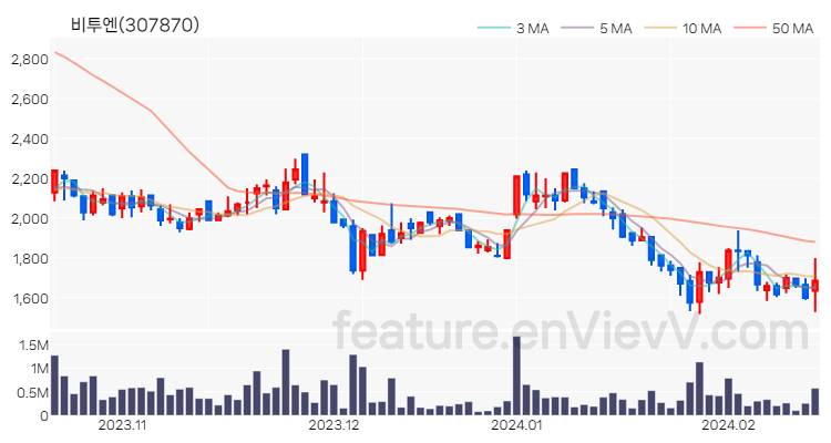 [특징주] 비투엔 주가와 차트 분석 2024.02.16