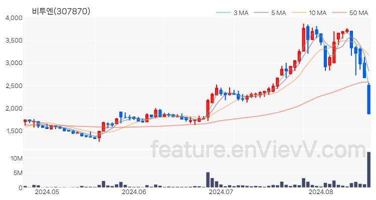 [특징주] 비투엔 주가와 차트 분석 2024.08.20