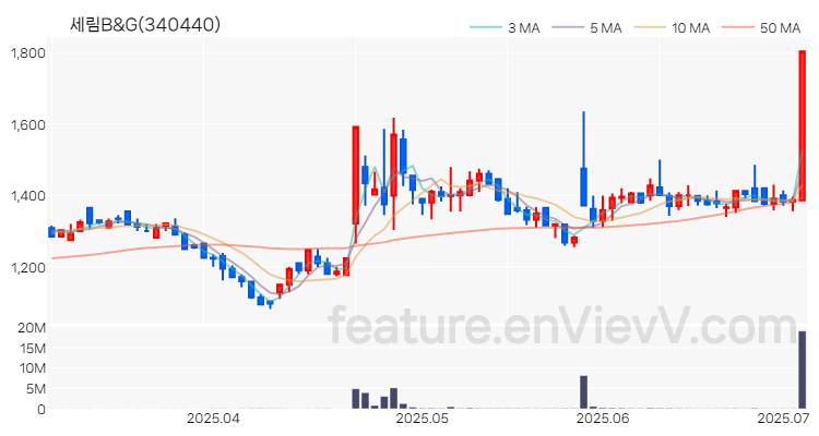 [특징주 분석] 세림B&G 주가 차트 (2025.07.03)