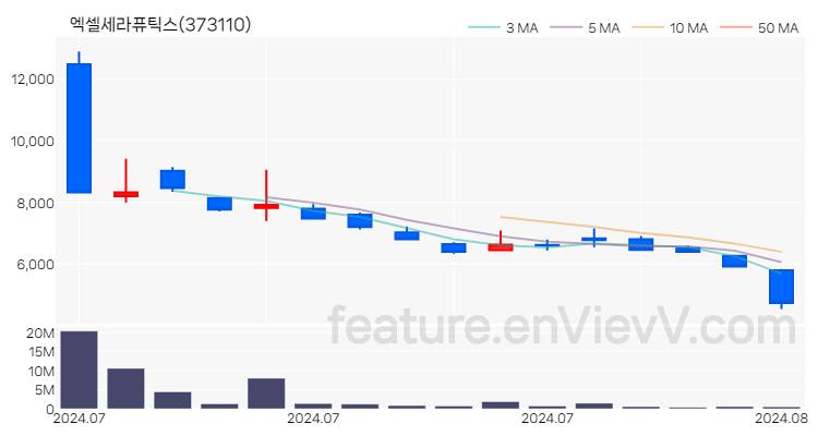 [특징주 분석] 엑셀세라퓨틱스 주가 차트 (2024.08.05)