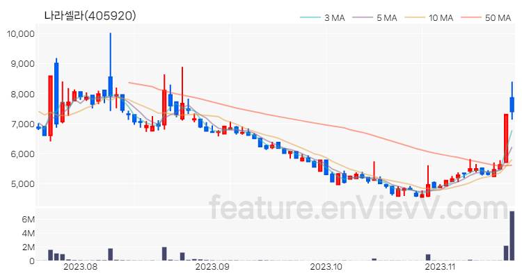 [특징주 분석] 나라셀라 주가 차트 (2023.11.17)